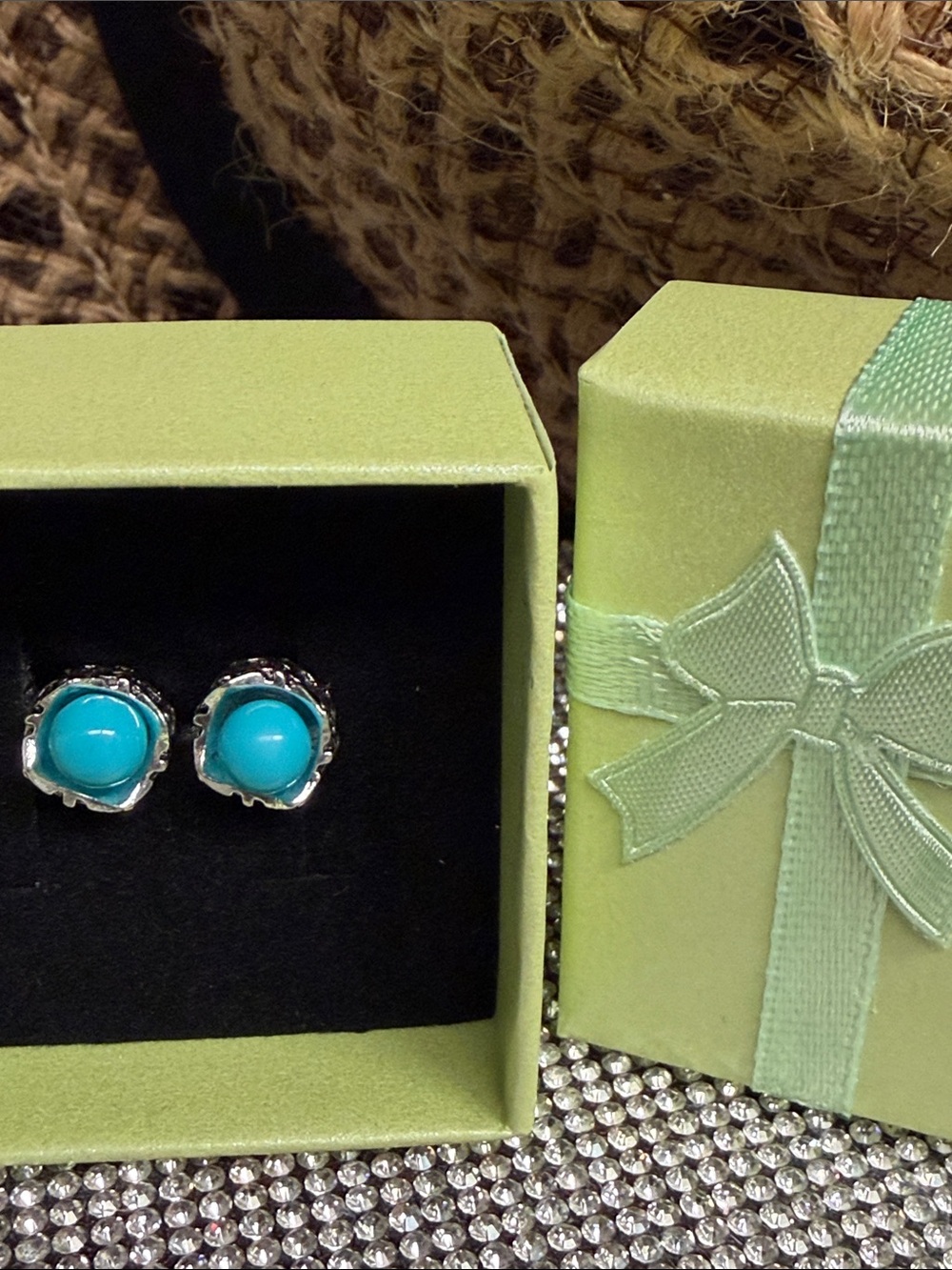 Turquoise Blue Cabochon Stud Earrings - Women Jewelry